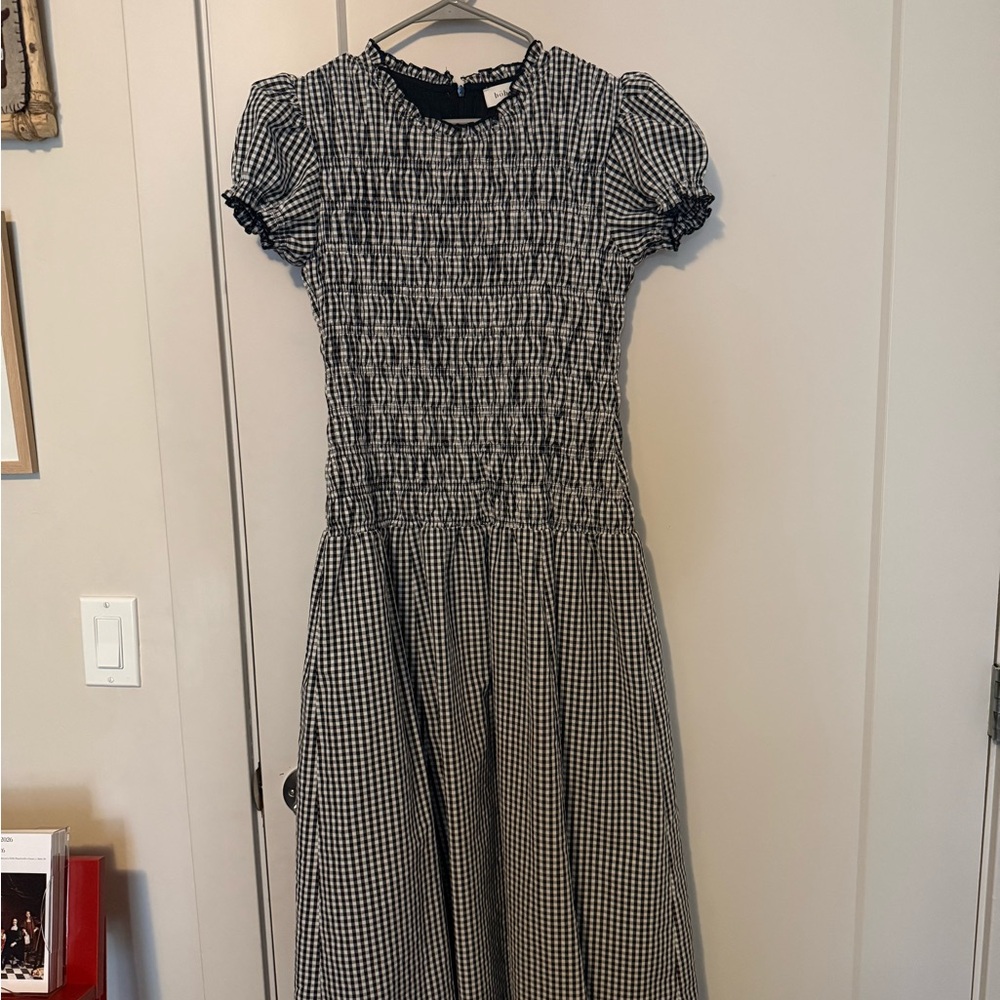 bohme Black and White Gingham Smocked Maxi Dress